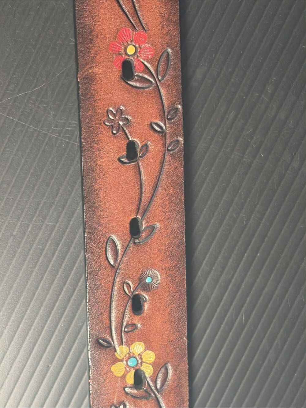Brighton Leather Belt Womens Small 28 Brown Embossed Flower Heart Buckle Western - Picture 9 of 16